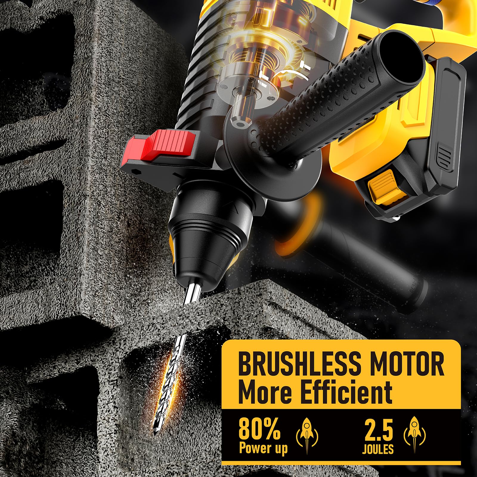 Funnywhale SDS cordless rotary hammer drill battery slot with quick bit changes