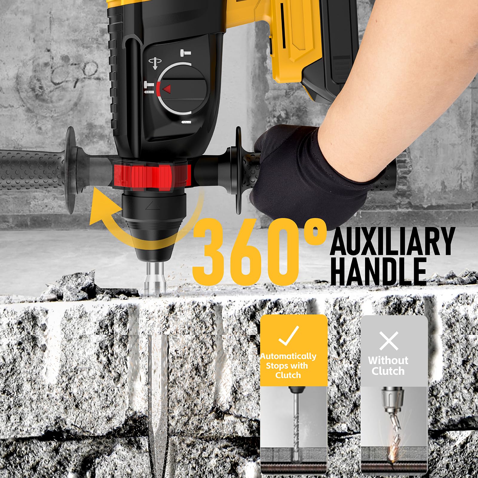 Funnywhale SDS cordless rotary hammer drill in action during general drilling