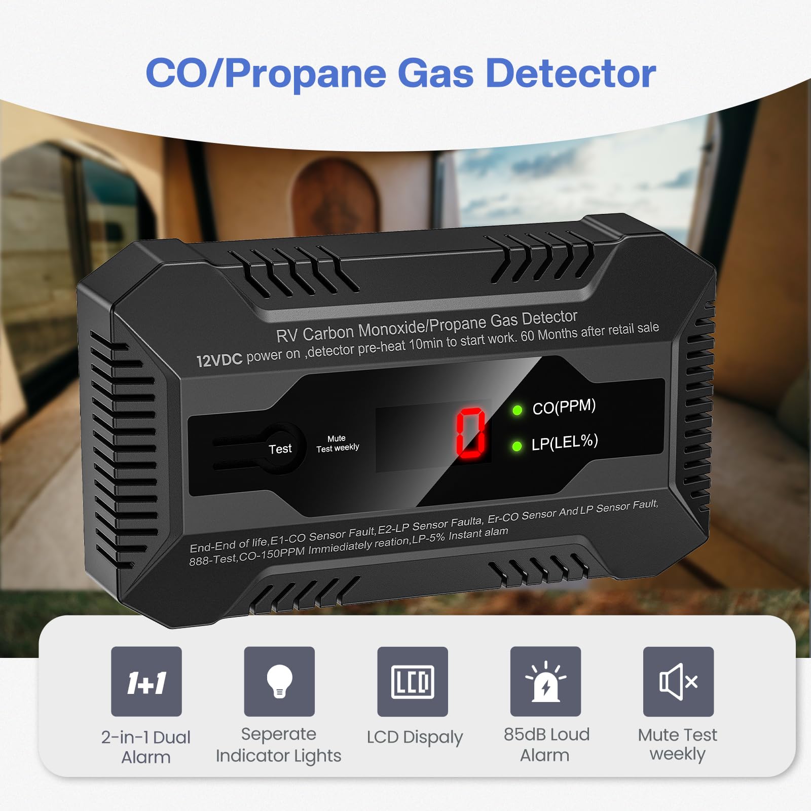 Funomo RV detector showing separate LED indicators and LCD readout.