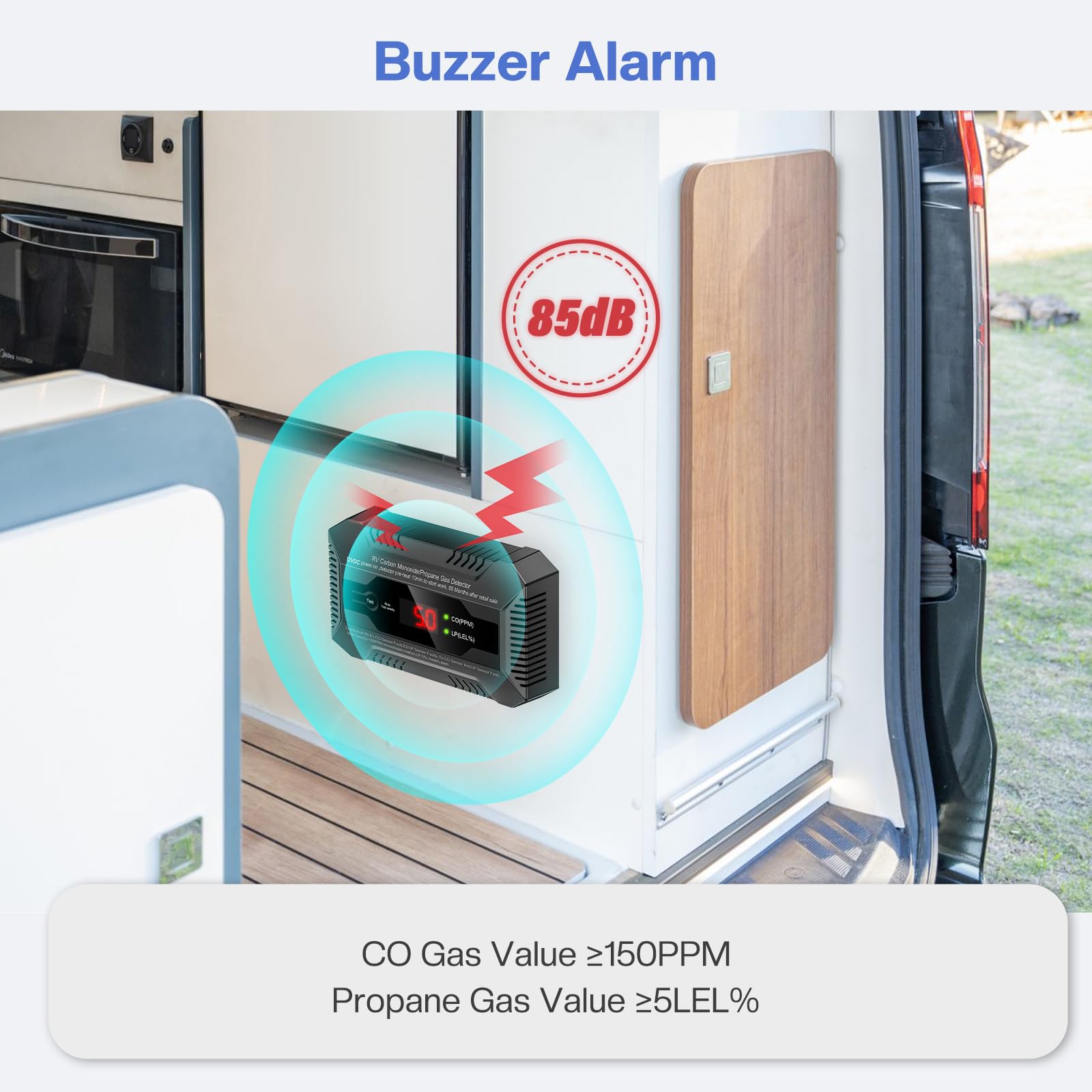 Funomo RV detector test button for quick safety checks.