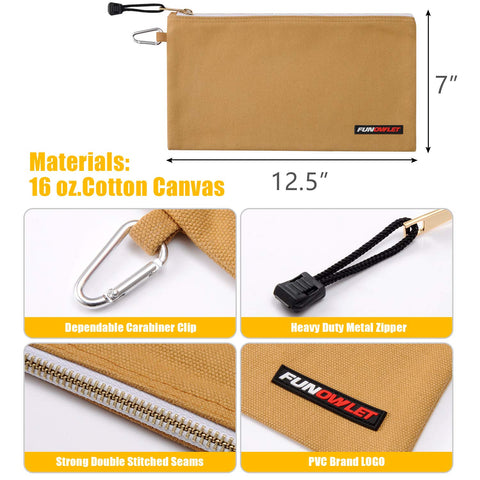 Funowlet canvas bag with carabiner for quick access and hands-free transport.