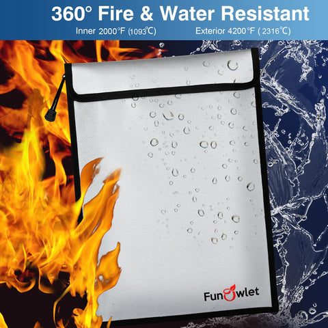 FunOwlet fireproof wallet bag 8x5 secures cash and cards.