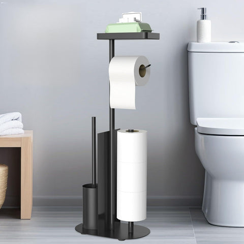 FUNPALA free-standing toilet paper holder with shelf in black, keeps rolls within reach.