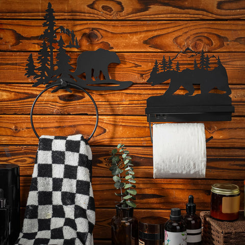 Funrous forest bathroom decor in black finish adds nature-inspired style
