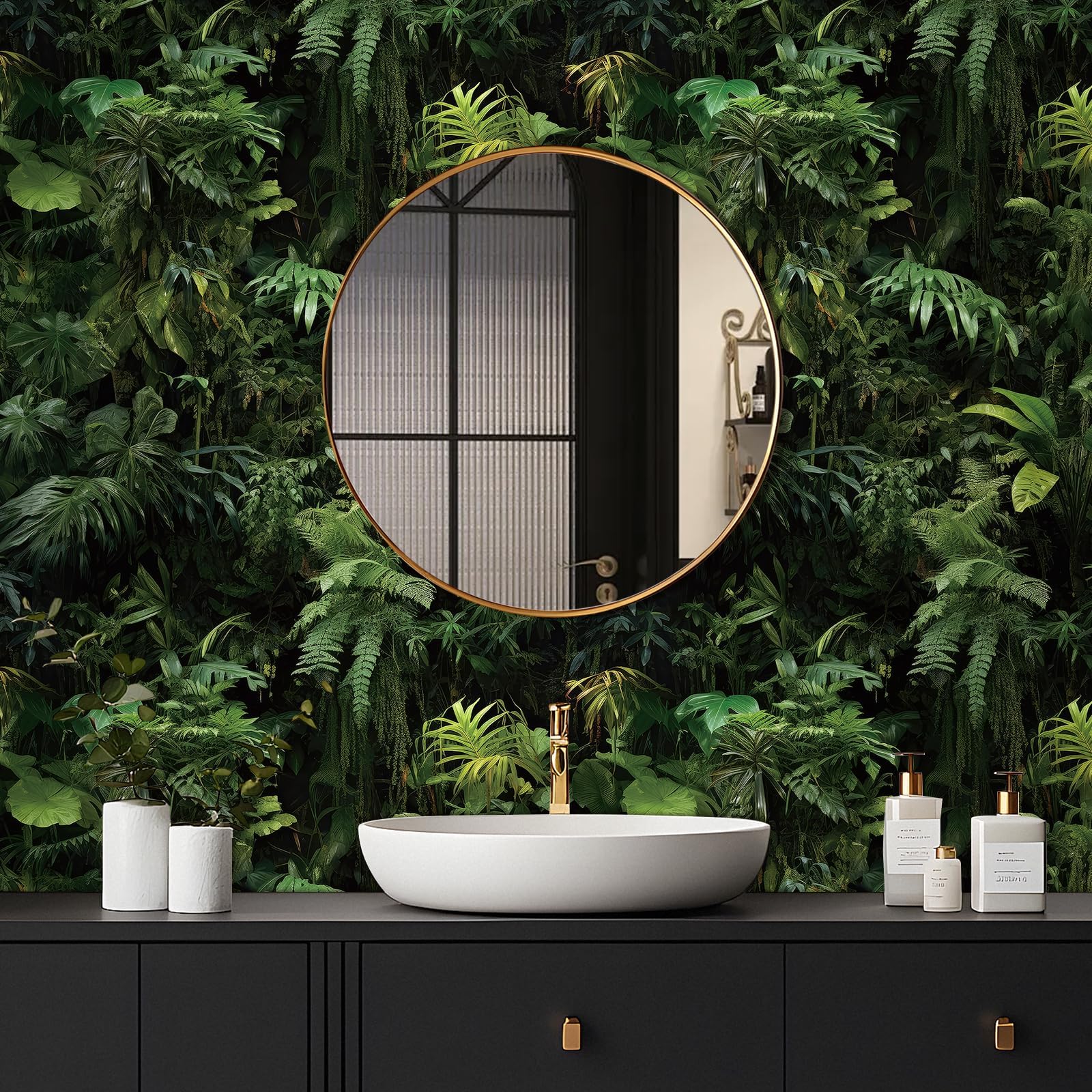 FunStick dark green jungle wallpaper roll provides dramatic room changes.