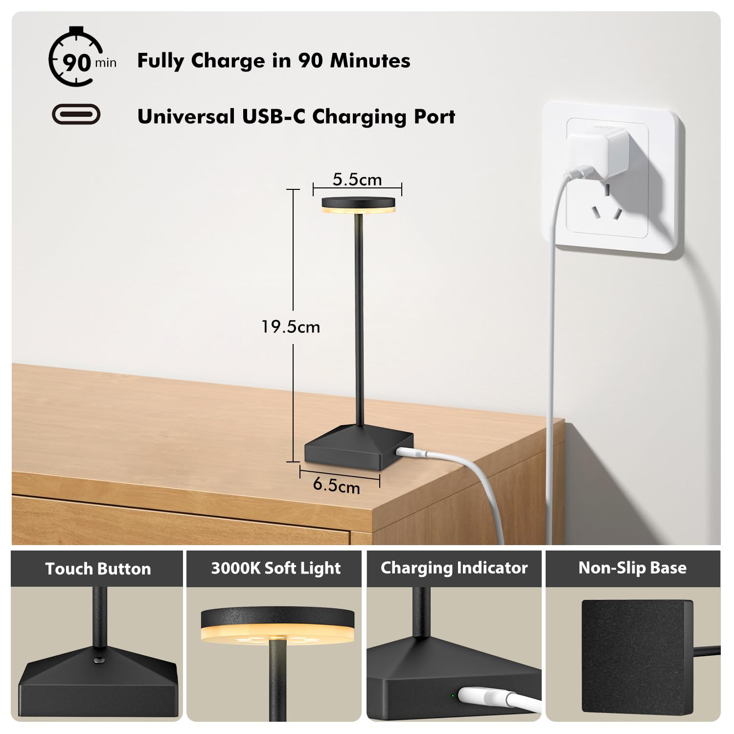 FUNTAPHANTA mini lamp USB C charging with indicator shows charging status