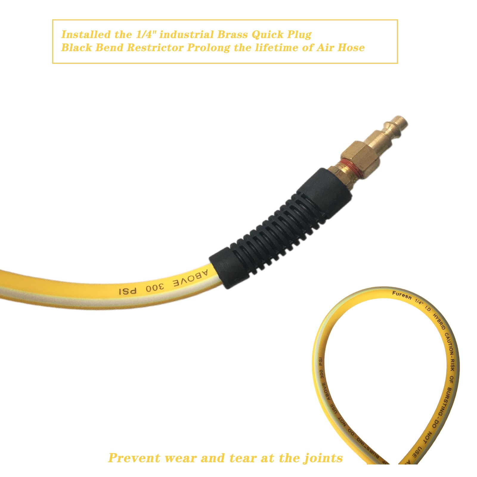 Furesn air hose 1/4in 50ft brass fittings resist rust and corrosion