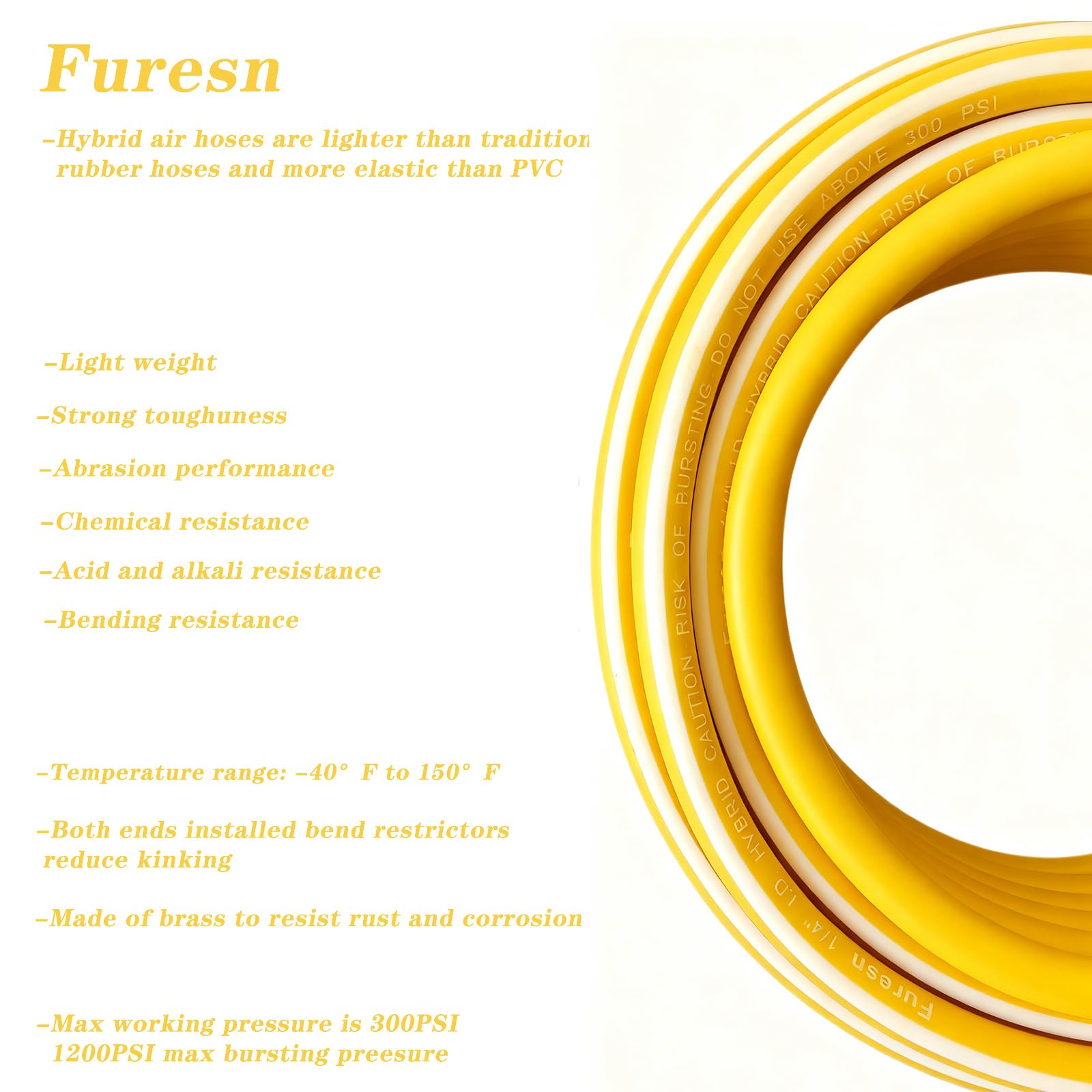 Furesn air hose 1/4in 50ft lightweight flexible for easy maneuverability