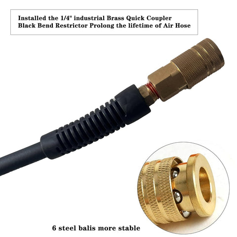 Furesn hose end with bend restrictors to reduce kinking.