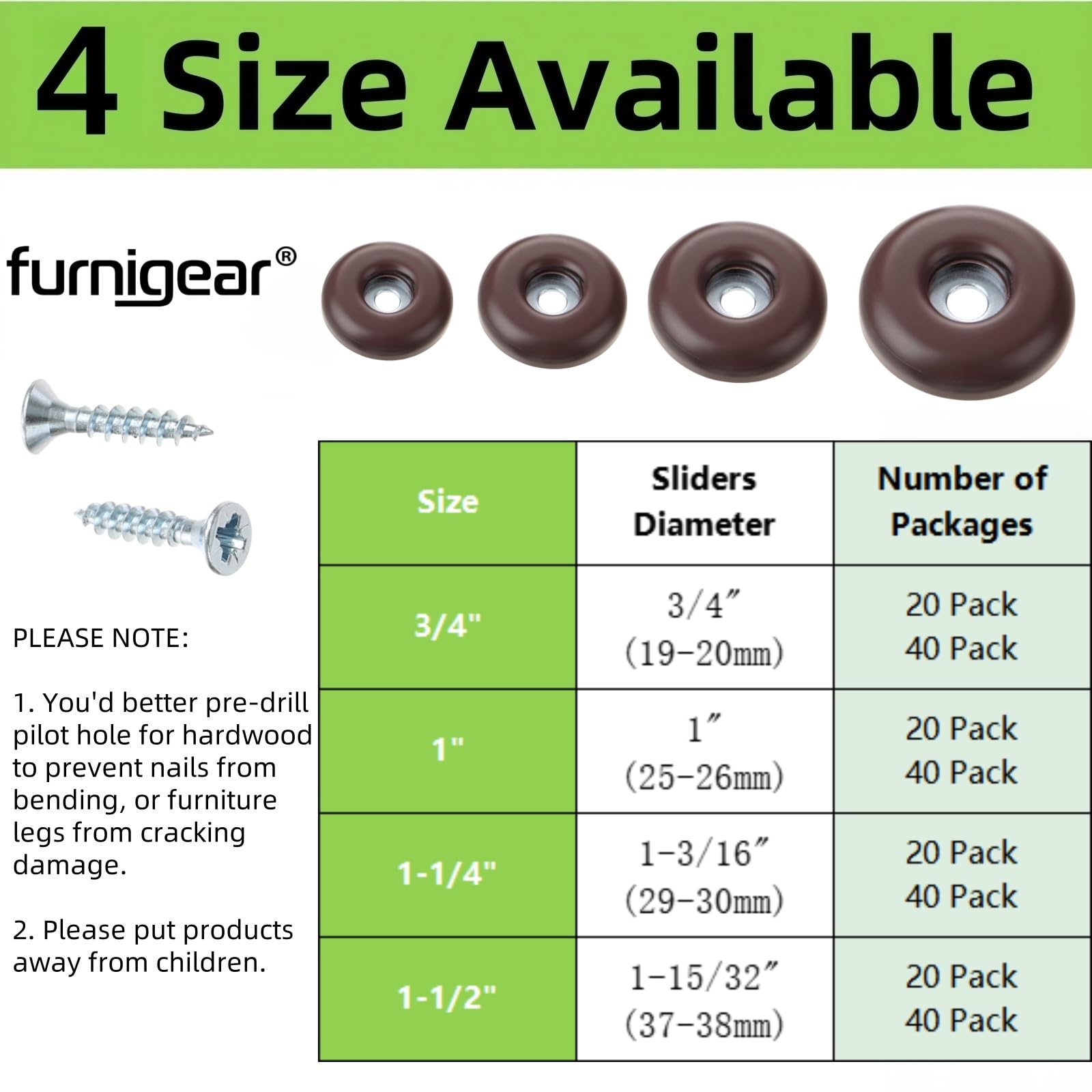 Furnigear chair leg slides PTFE top view for quiet moves