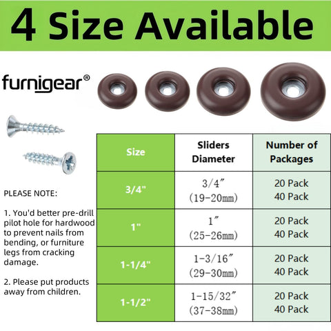Furnigear chair leg slides PTFE top view for quiet moves
