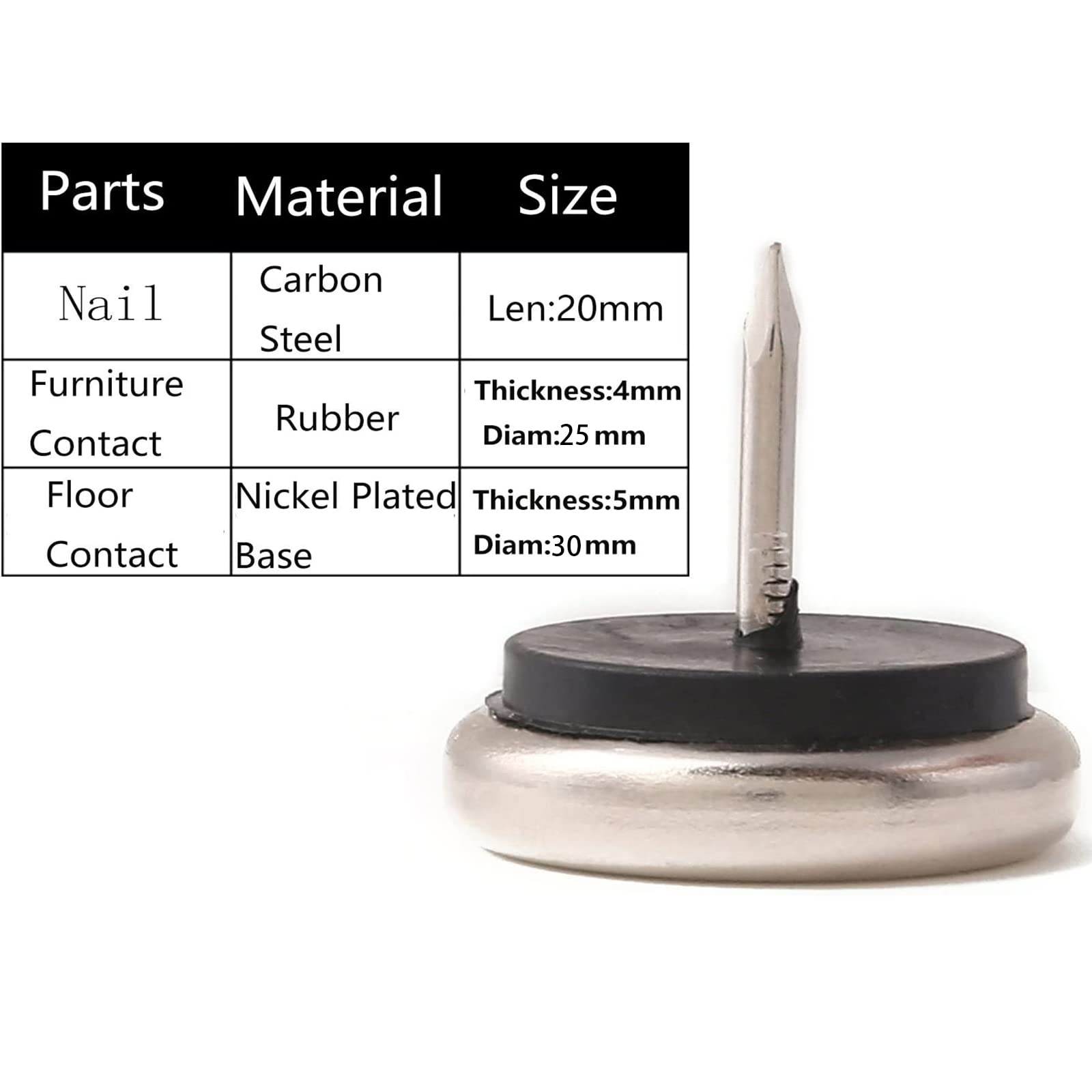 Furnigear Dia nail-on glides cushioned by rubber for quiet shifts on floors