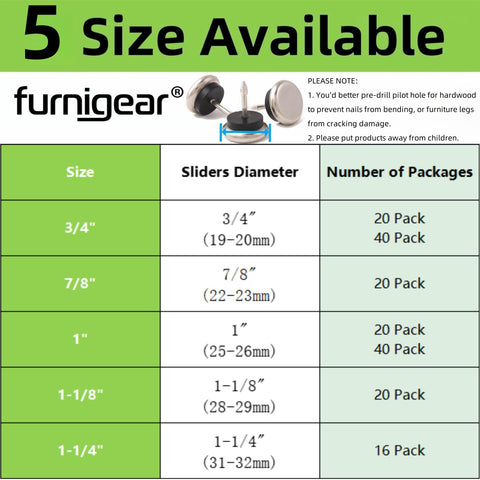 Furnigear Dia nail-on glides 16-pack storage box for organized setup