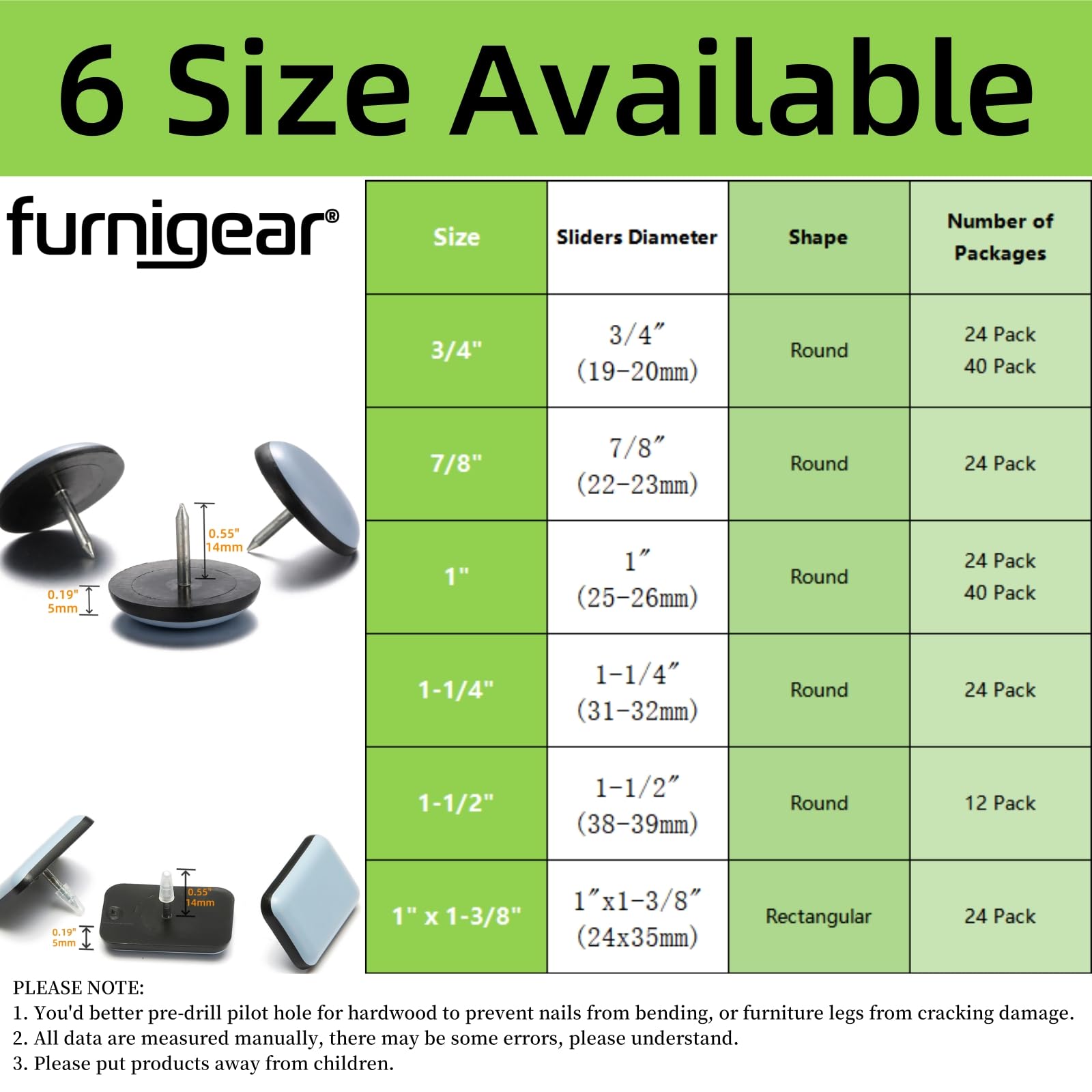Furnigear PTFE slider close-up highlights durable 5 mm thickness and smooth glide.