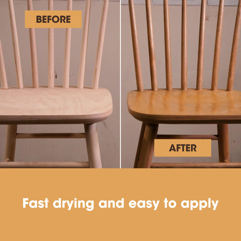 Furniture Clinic Dark Oak stain provides quick-dry coverage with good spread.