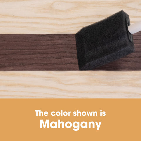 Furniture Clinic mahogany stain can shows one-coat coverage on clean wood.