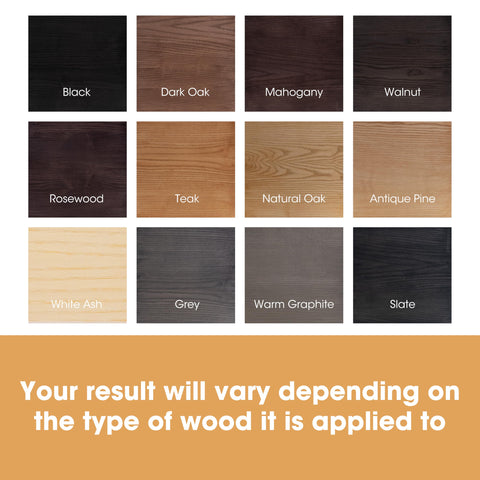 Furniture Clinic Wood Stain color swatches show all 12 color options.