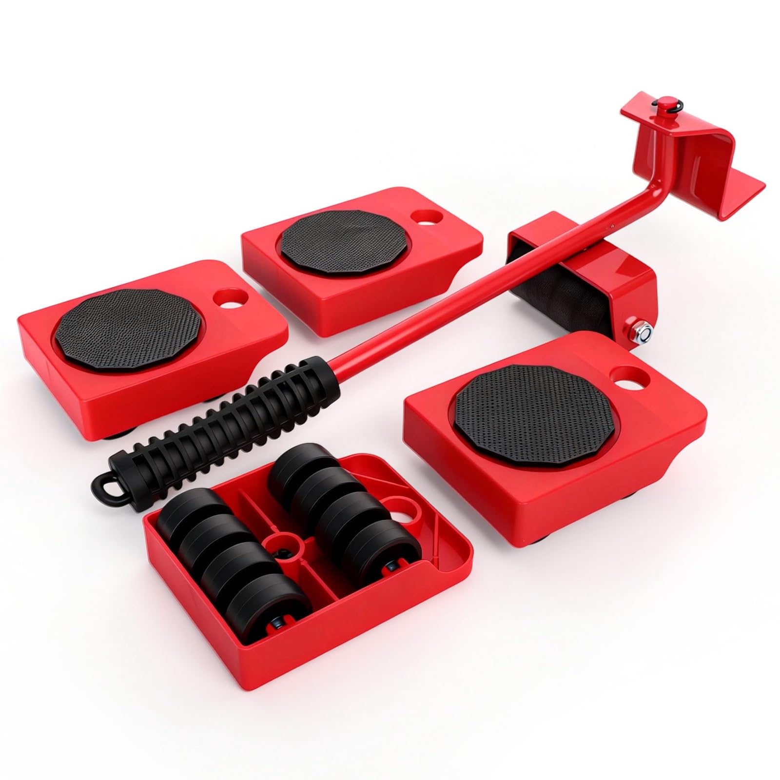 Furniture Lift Mover Set with roller wheels enables easy relocation of heavy furniture.
