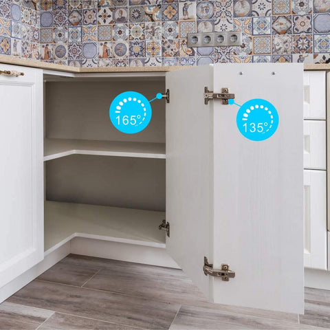 Furniware full-overlay concealed hinge for seamless cabinet doors and smooth operation.