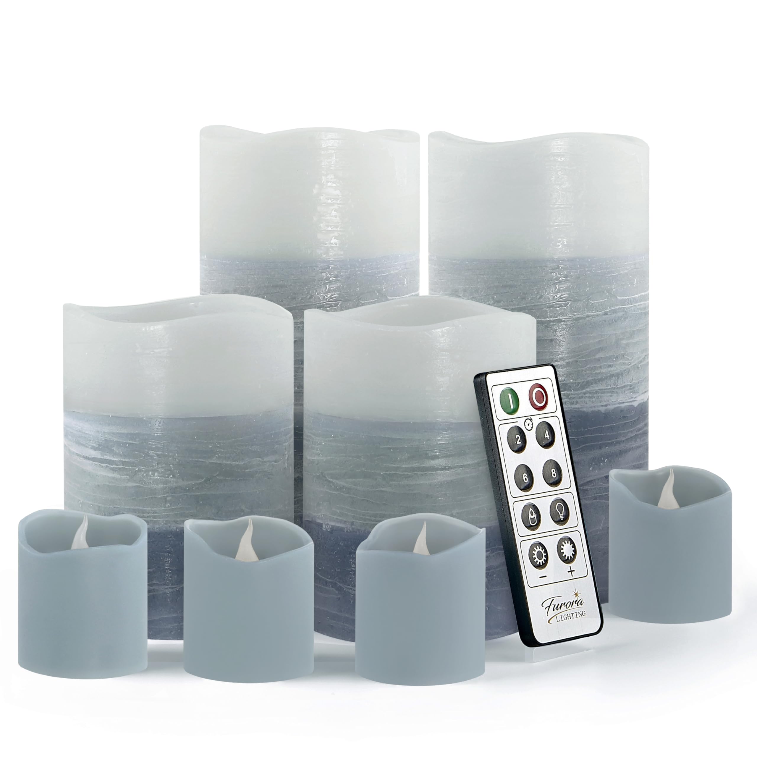 FURORA LIGHTING blue ombre real wax flameless candles, 8-pack pillars and votives with remote and timer