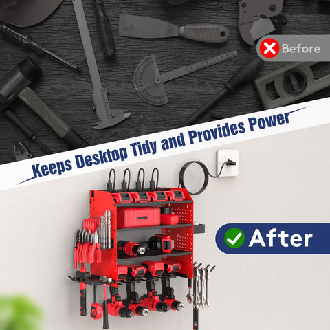 FURTIME four-layer power tool rack maximizes wall space and tool accessibility