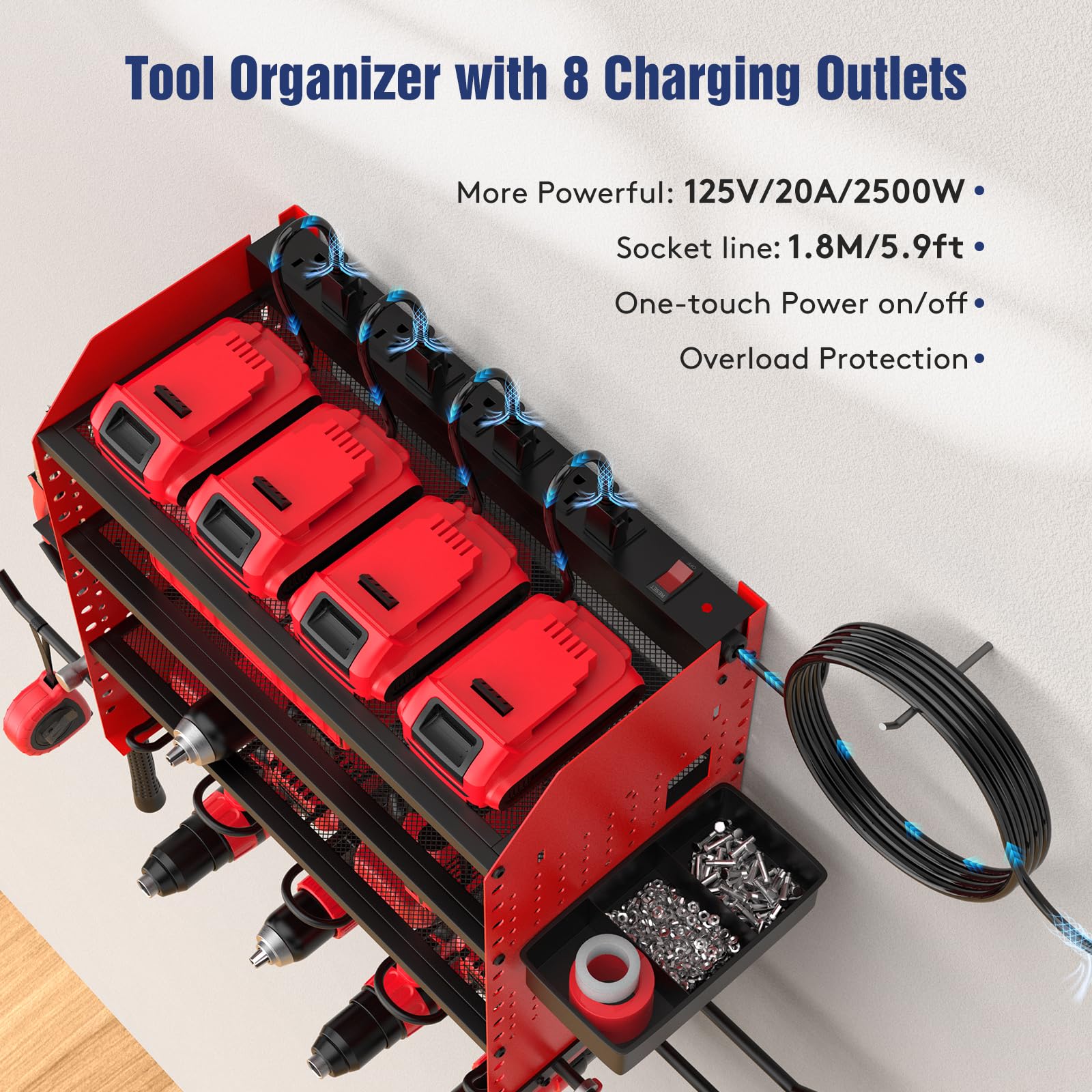 FURTIME charging station with eight outlets keeps batteries ready and organized