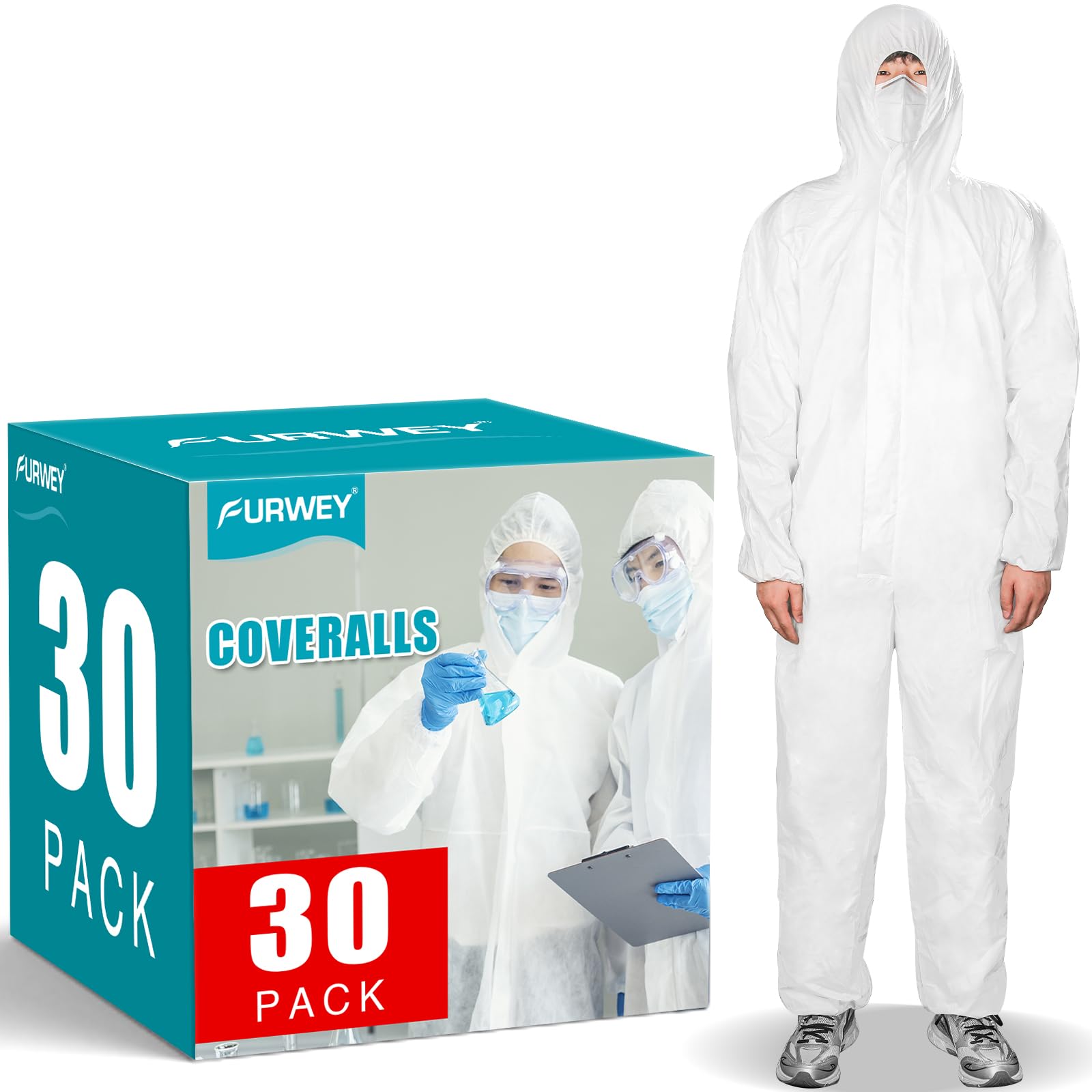 FURWEY hazmat suit packaging displays bulk 30-pack safety readiness