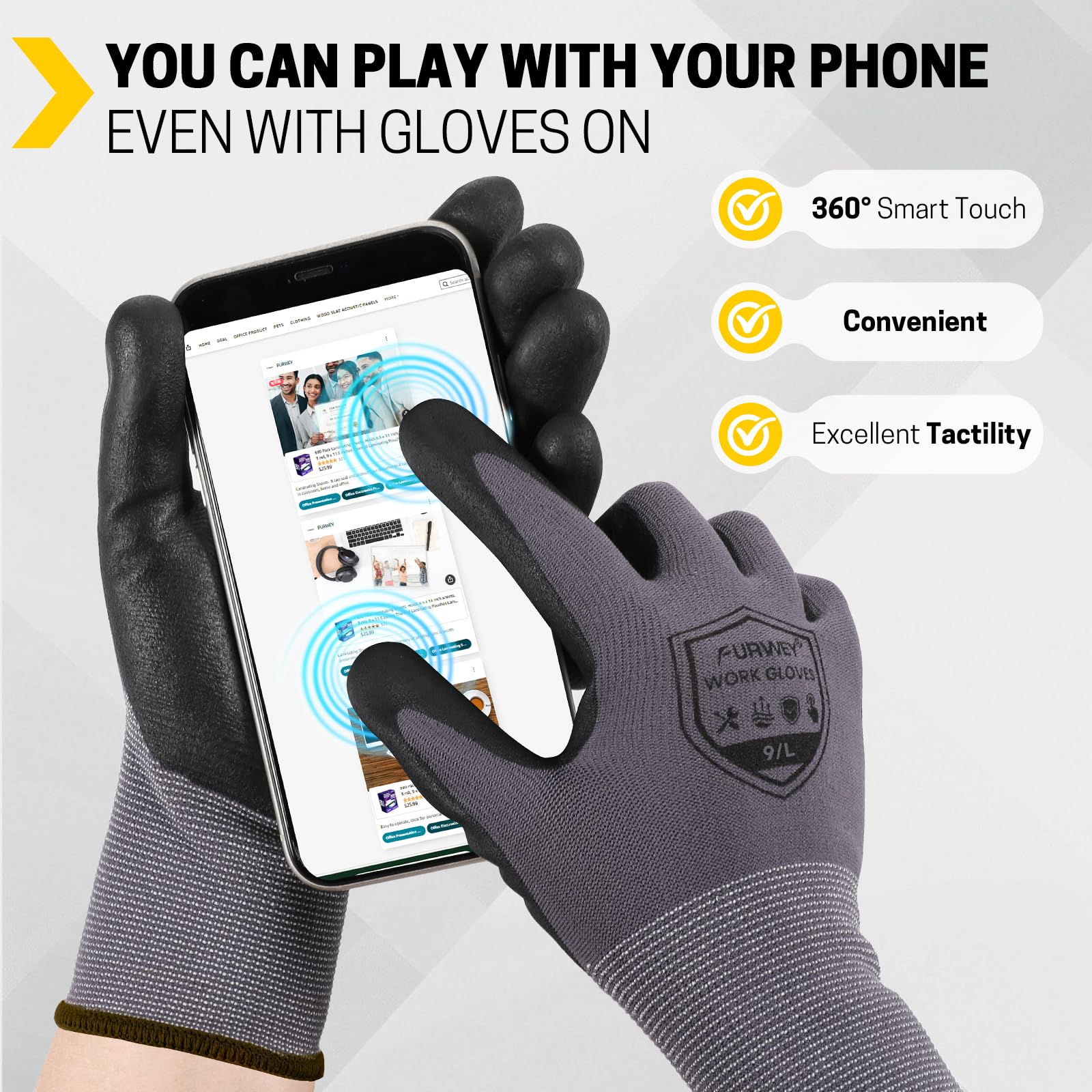FURWEY gloves with a breathable 15-gauge nylon shell for comfort.