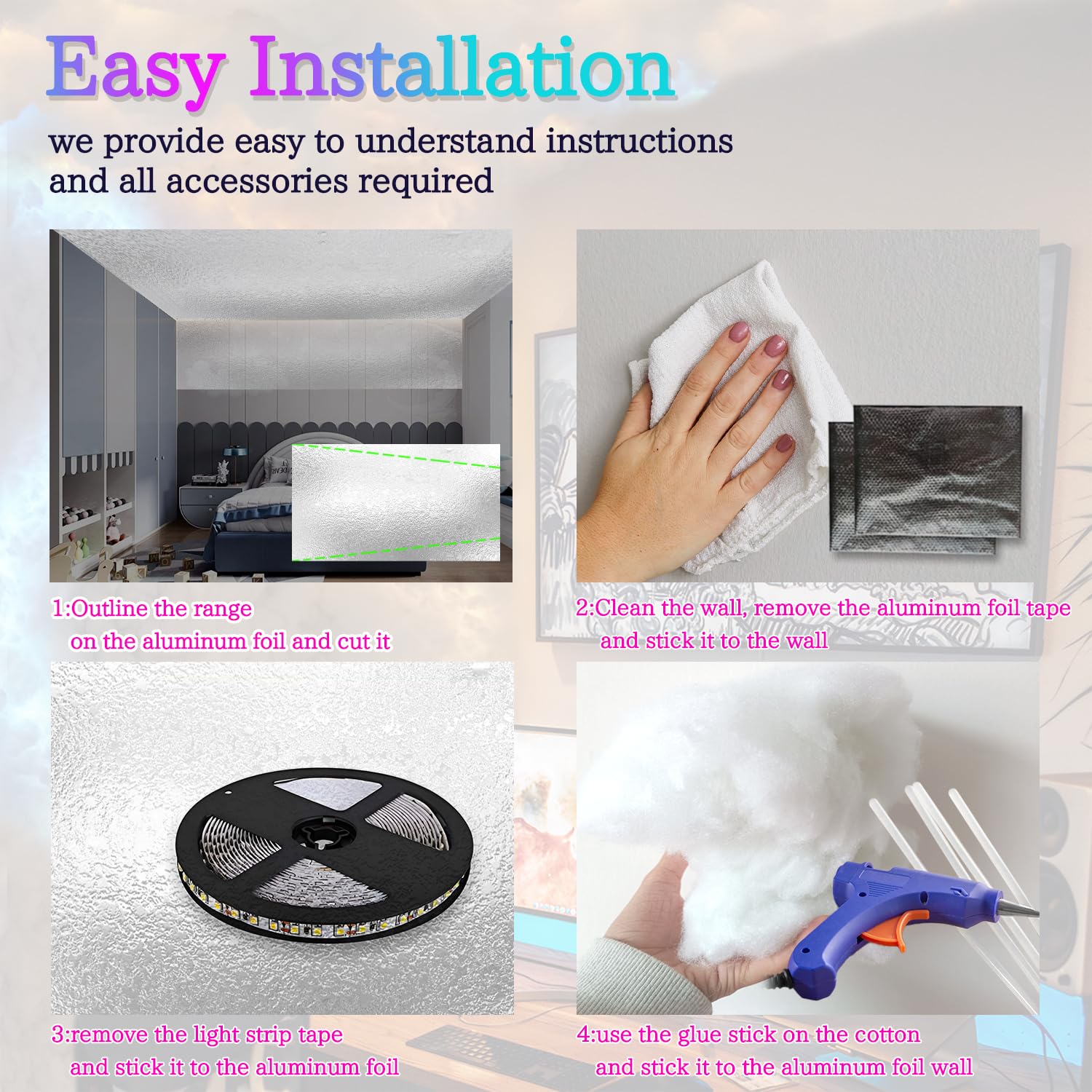 FUSLITE remote control color and brightness for easy mood setting.