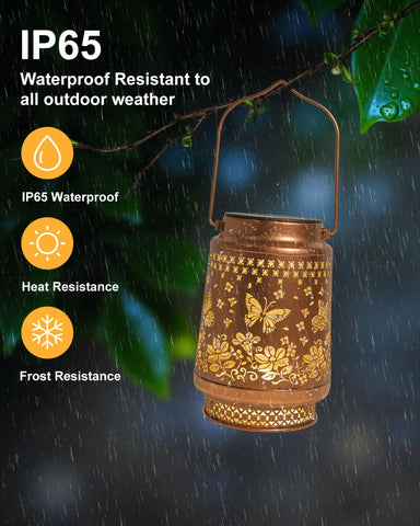 Fussion Butterfly Lantern withstands rain and sun with IP65 waterproof rating.