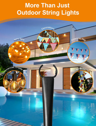 Fussion metal pole with claw top keeps lights secure in wind.