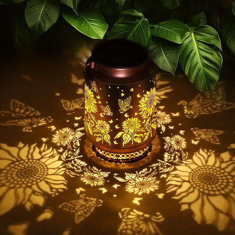 Fussion sunflower solar lantern for outdoor lighting with warm glow and decorative veneer
