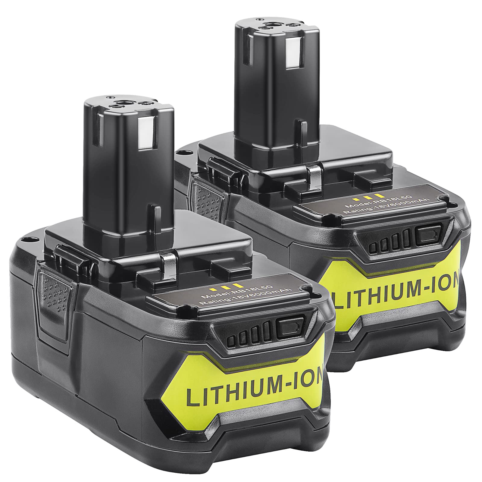 Futurebatt 18V 6Ah battery front view with LED gauge for quick charge status