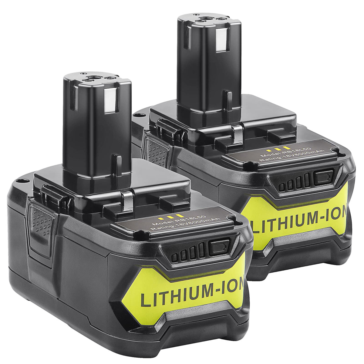 Futurebatt 18V 6Ah battery front view with LED gauge for quick charge status
