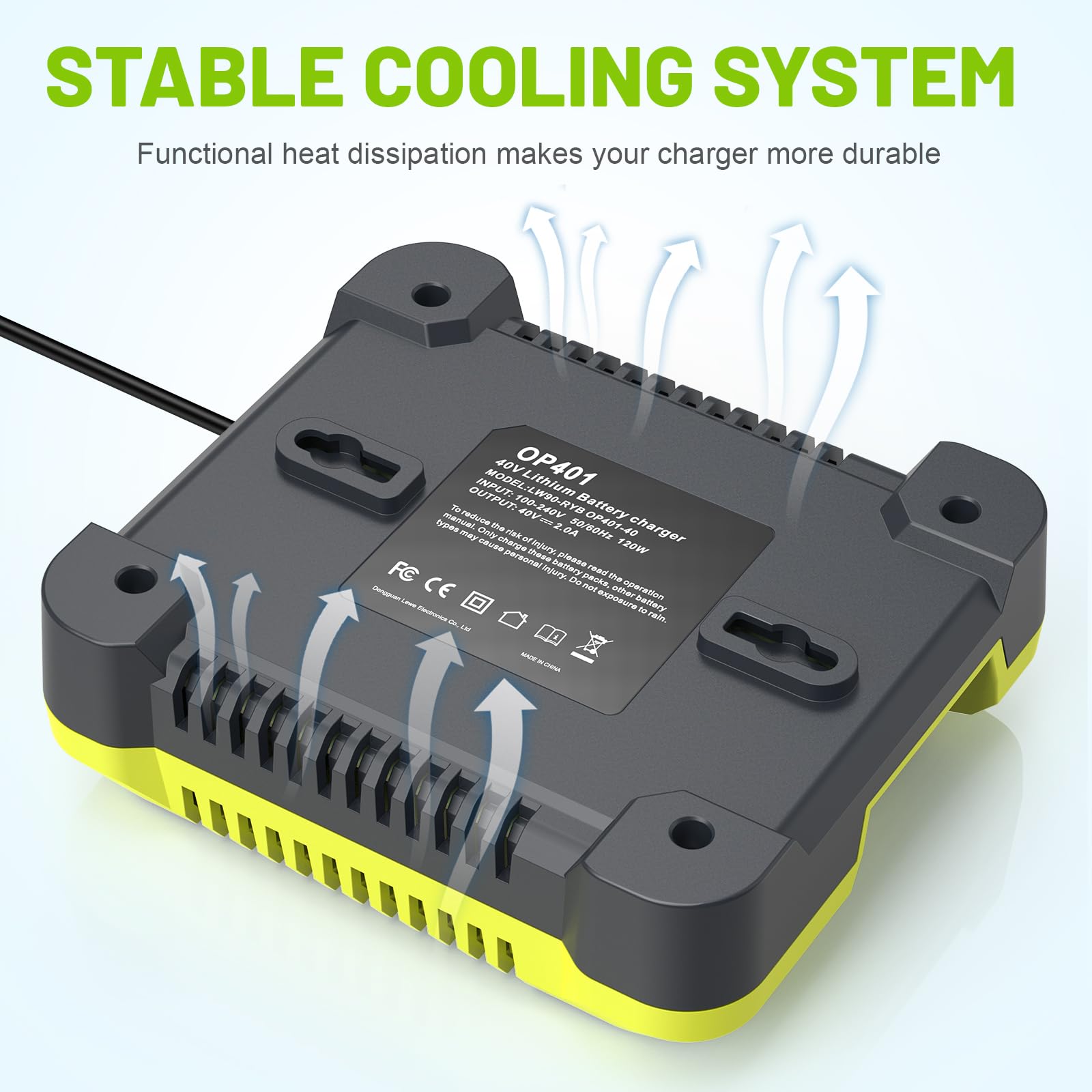 Futurebatt 40V charger rapidly charges Ryobi batteries