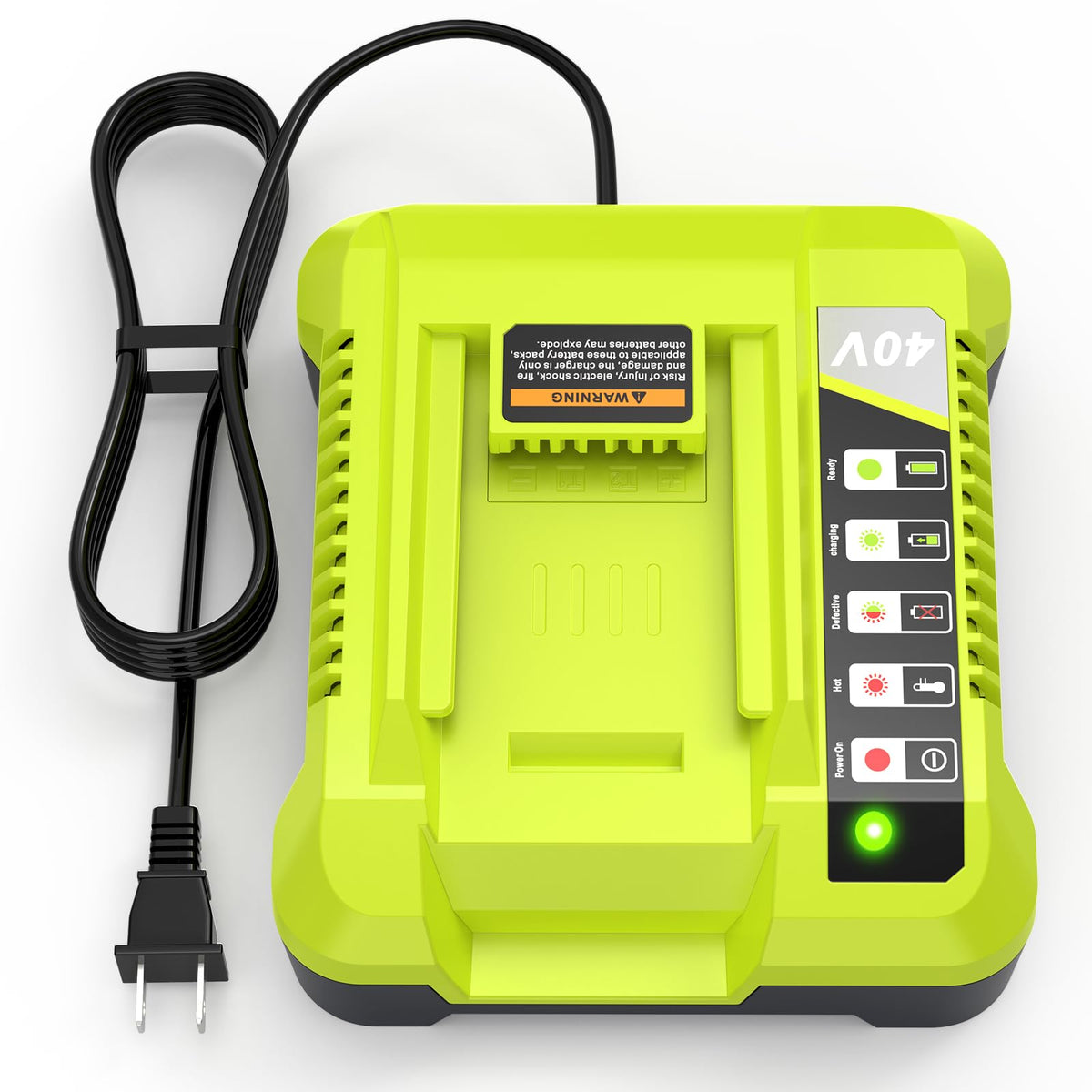 Futurebatt 40V charger with Ryobi LED indicator for charging status
