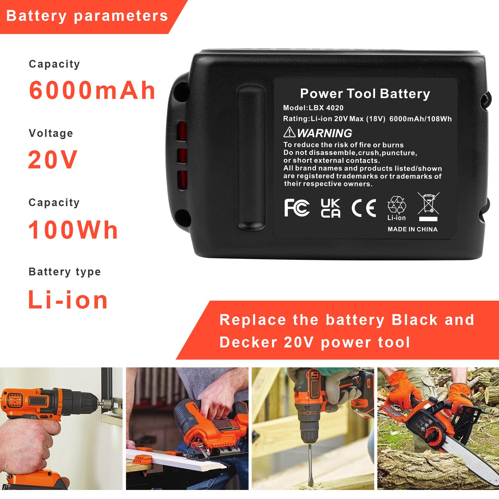 Futurebatt 6.0Ah 20V battery—side view highlighting slim profile for tool bag fit