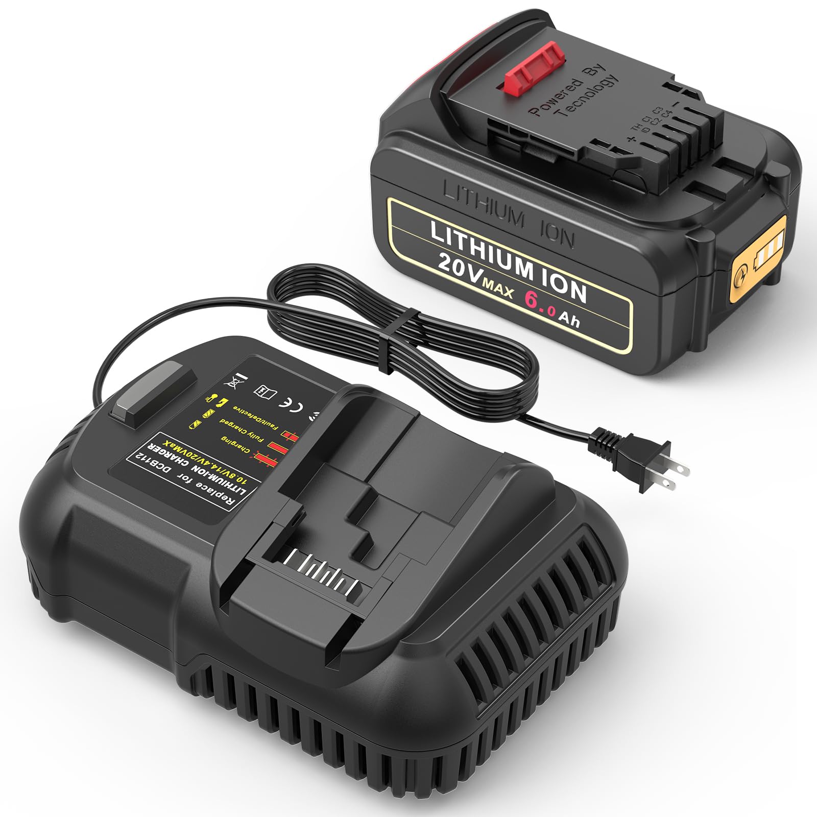 Futurebatt 6.0Ah 20V battery for Dewalt tools with extended runtime.