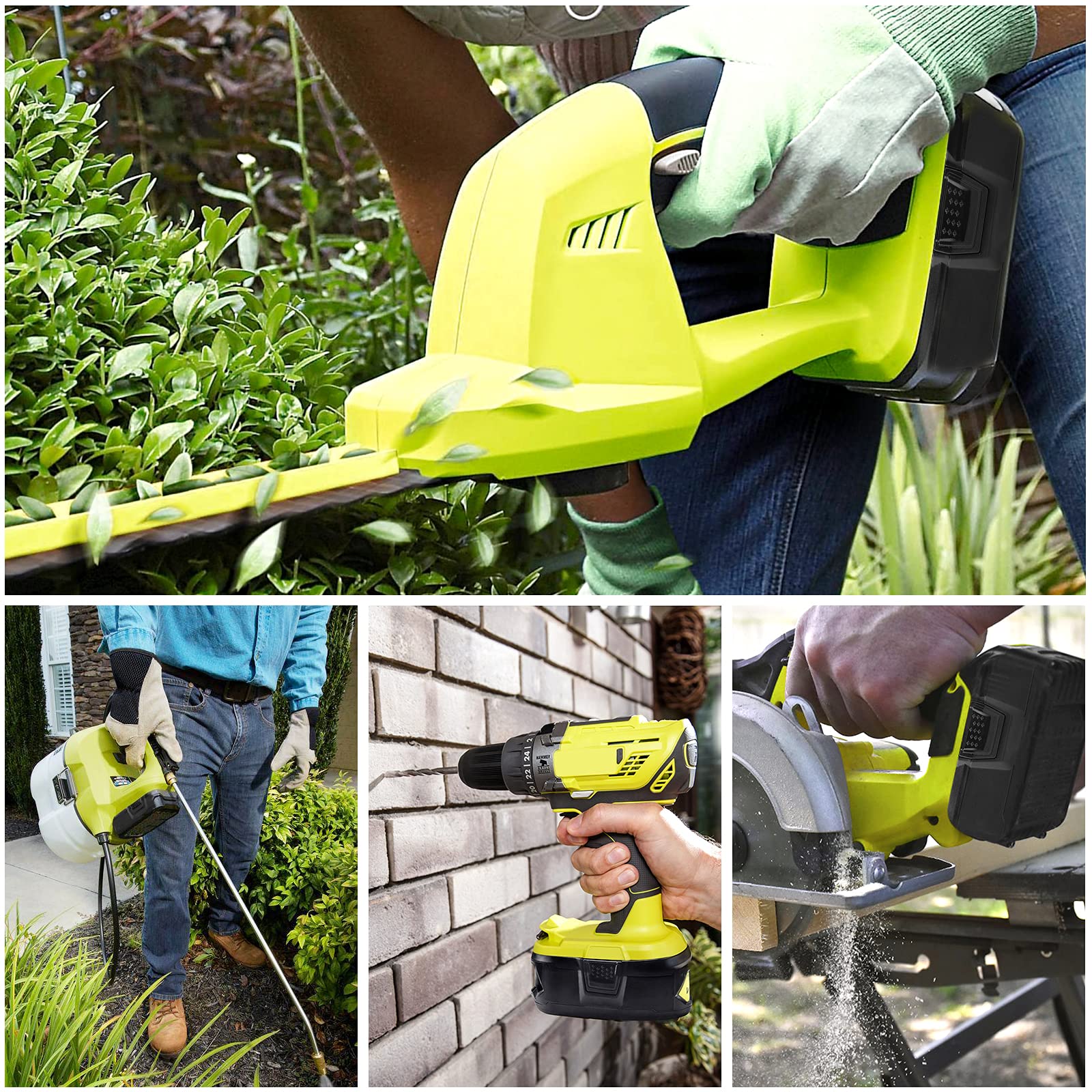 Futurebatt battery in use with cordless tools during outdoor projects