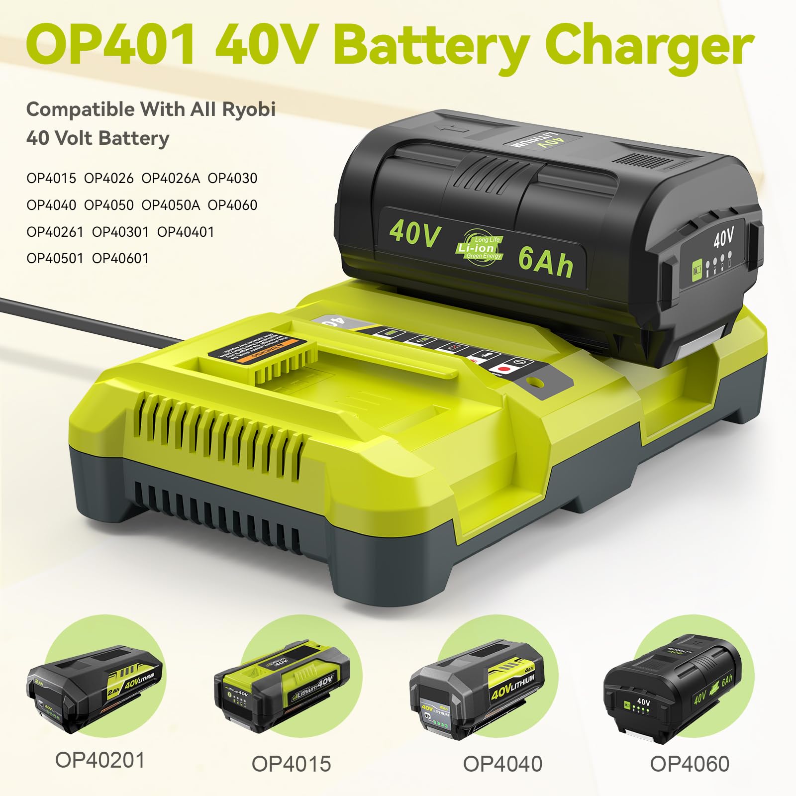Futurebatt OP401 dual-port charger back view with safety labels and multiple protections