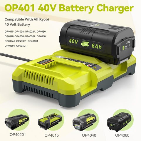 Futurebatt OP401 dual-port charger back view with safety labels and multiple protections