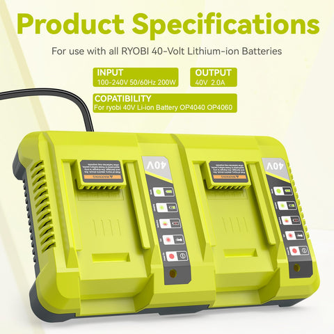 Futurebatt OP401 dual-port charger LED indicator close-up showing charging status clearly