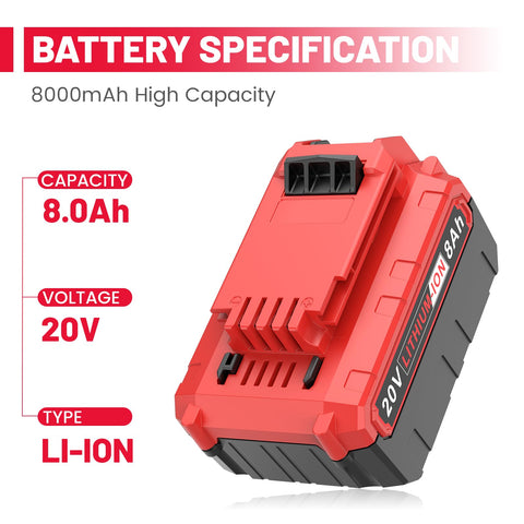 Futurebatt Porter Cable 20V max replacement battery ready for reliable power.
