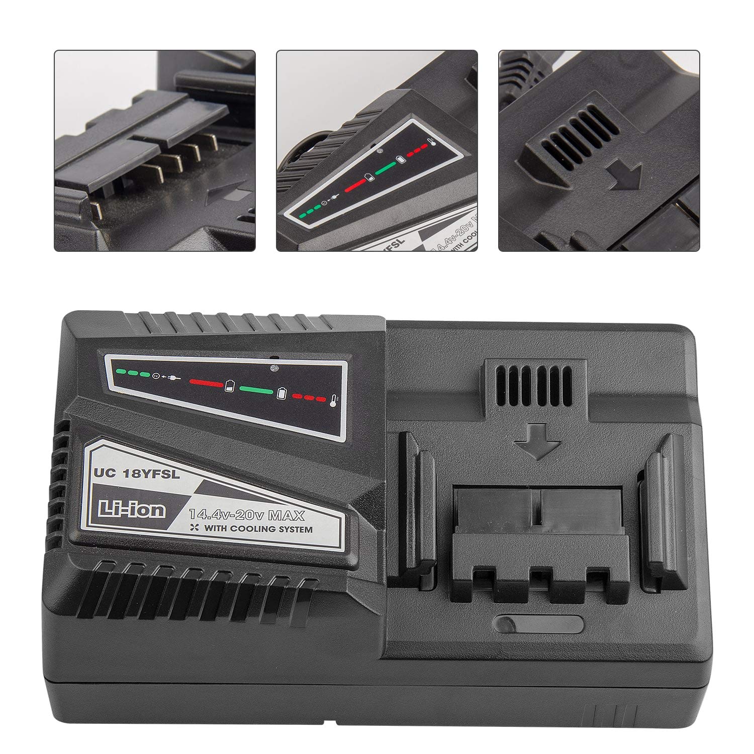 Futurebatt Hitachi quick charger battery insertion point in use