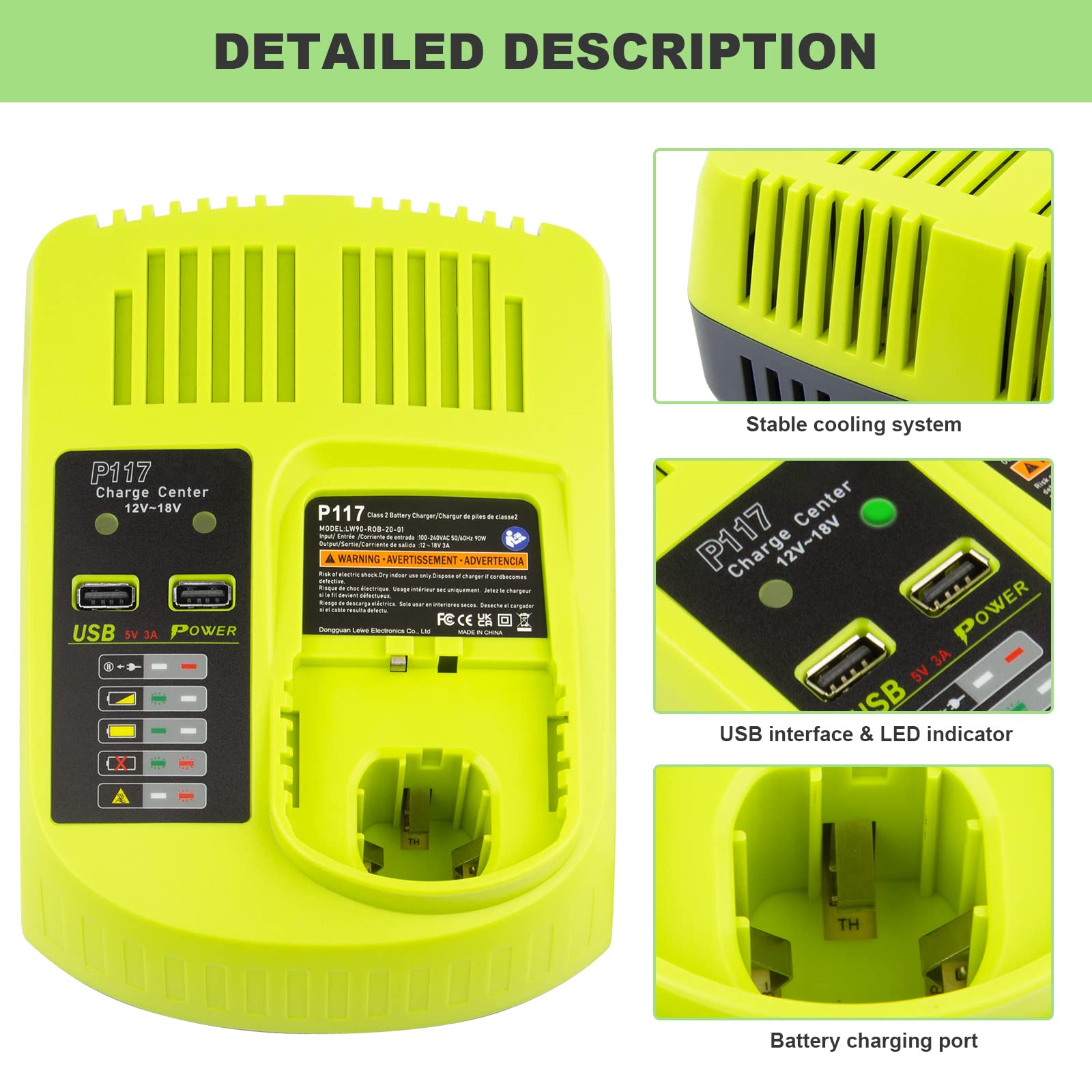 Futurebatt charger with LED indicators to monitor charging progress clearly.