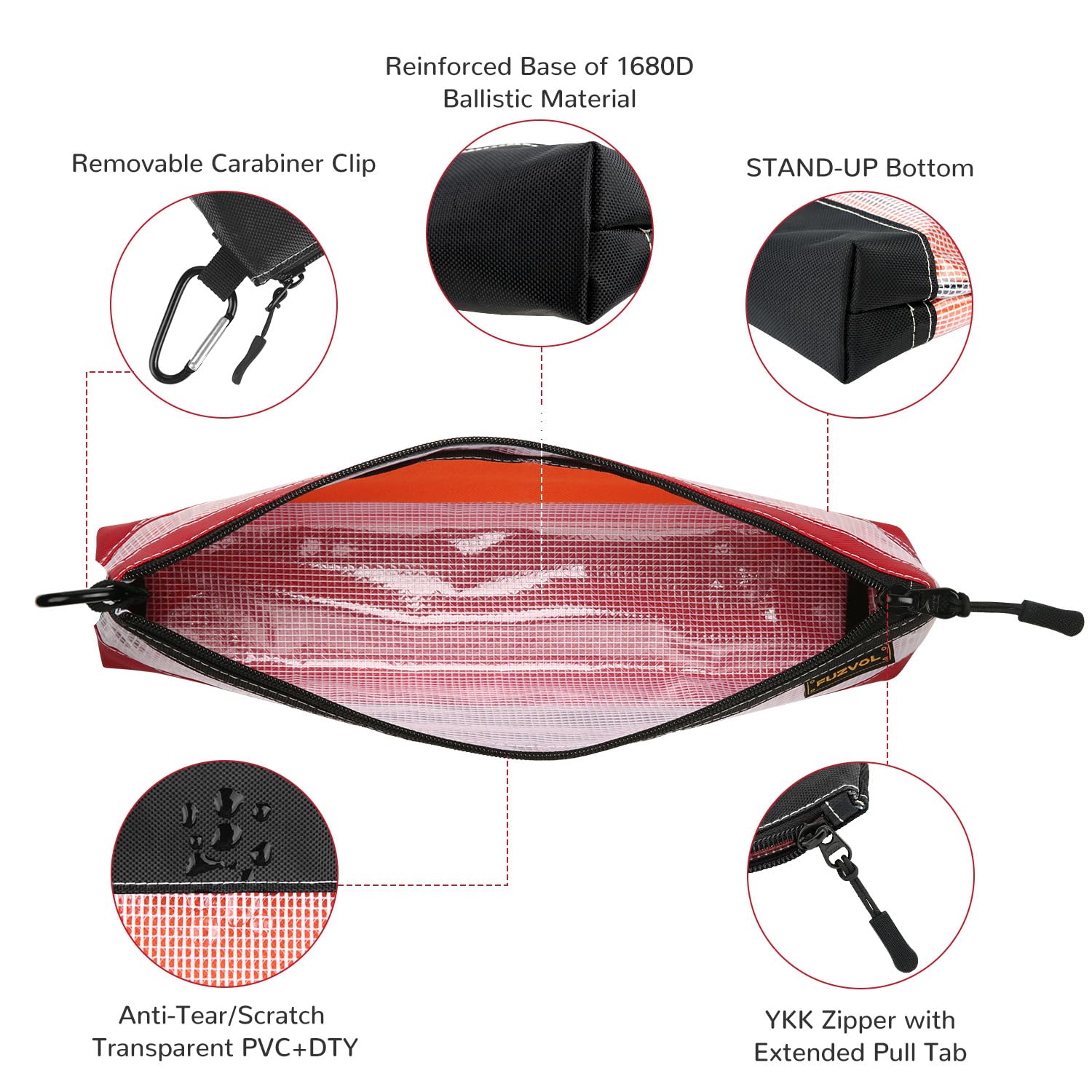 FUZVOL Flat bottom keeps the pouch standing upright on work surfaces