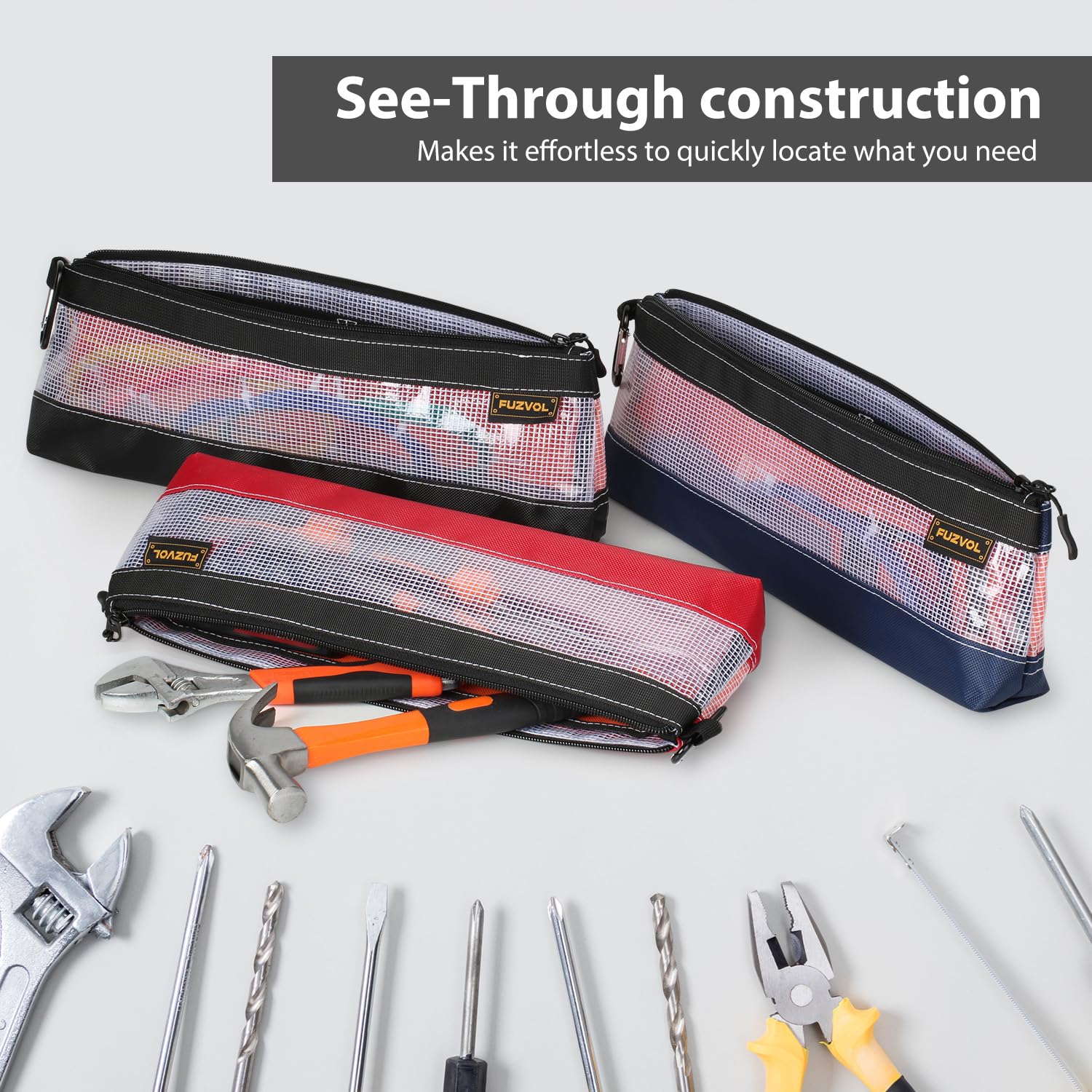 FUZVOL Carabiner-enabled pouch attaches securely to belts or bags