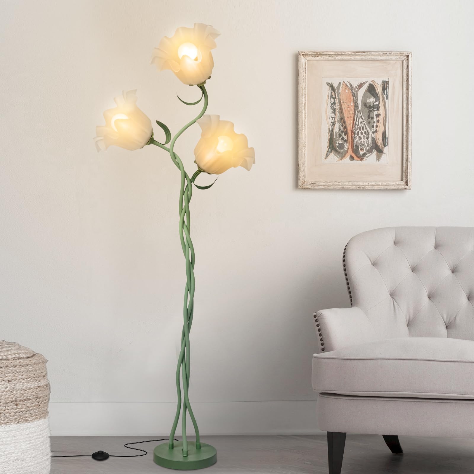 Fuzzbopn flower floor lamp with acrylic shades enhances living room ambiance