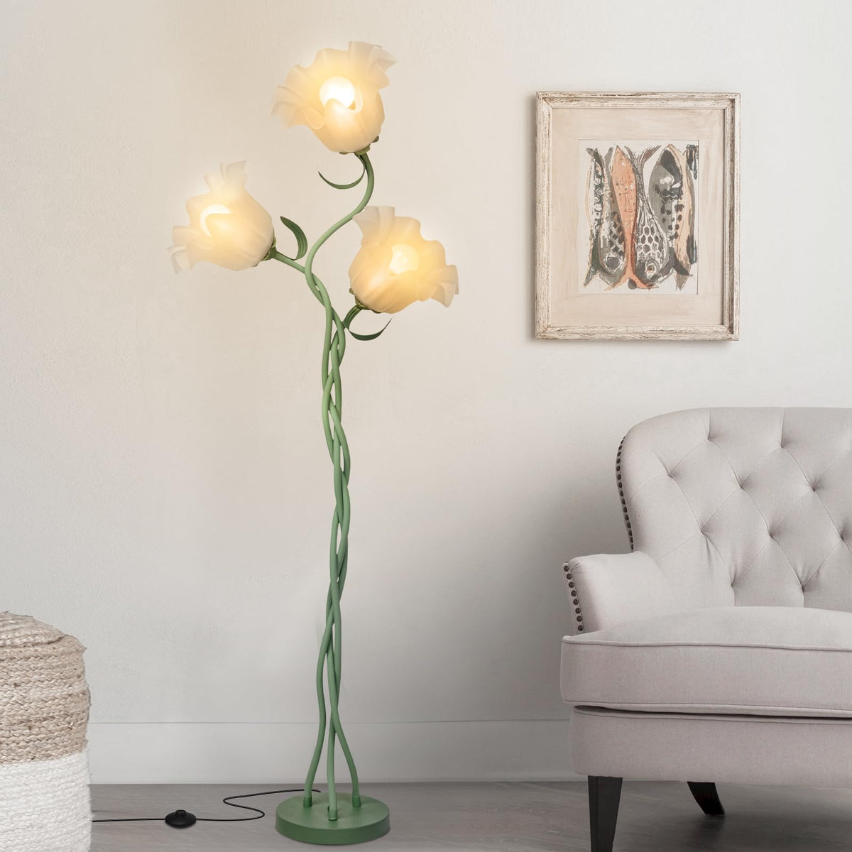 Fuzzbopn flower floor lamp with acrylic shades enhances living room ambiance