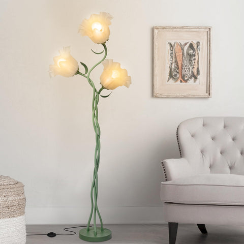 Fuzzbopn flower floor lamp with acrylic shades enhances living room ambiance